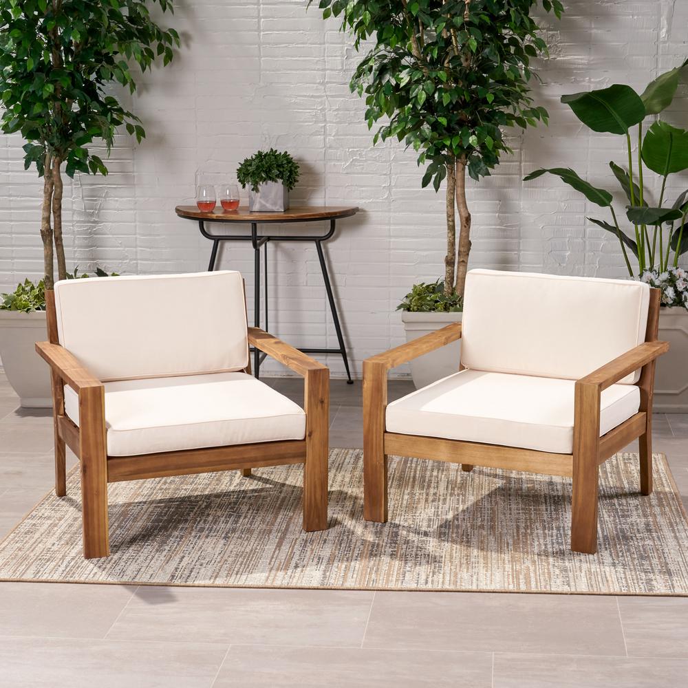 Le House Santa Ana Teak Brown Removable Cushions Wood Outdoor Lounge Chair With Cream 2 Pack 69001 The Home Depot Le House Santa Ana Teak Brown