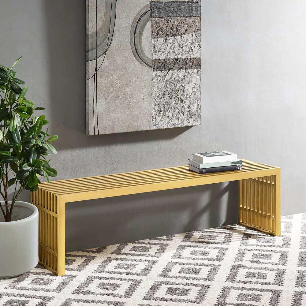MODWAY Gridiron Large Stainless Steel Bench in Gold-EEI-3000-GLD - The