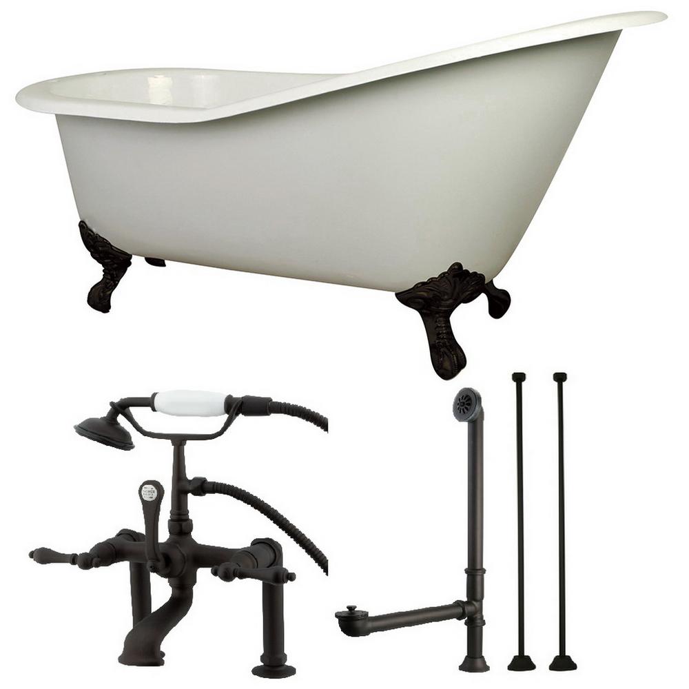 Aqua Eden Slipper 62 In Cast Iron Clawfoot Bathtub In White With