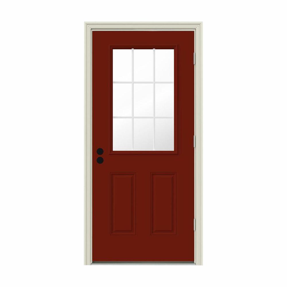 Jeld Wen 36 In X 80 In 9 Lite Mesa Red Painted Steel Prehung