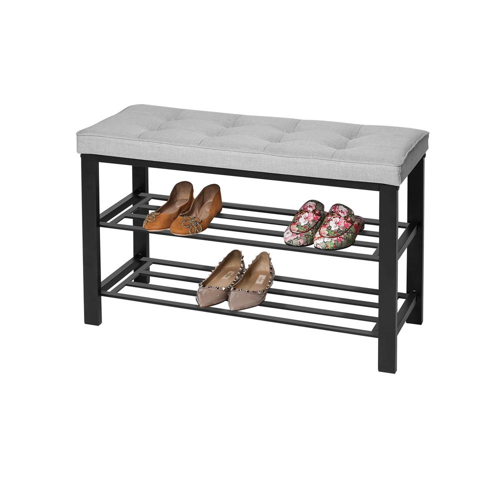 Seville Classics 19 9 In H X 31 9 In W X 12 6 In D 6 Pair 2 Tie Tufted Cushioned Metal Shoe Rack Bench Gray Web618 The Home Depot