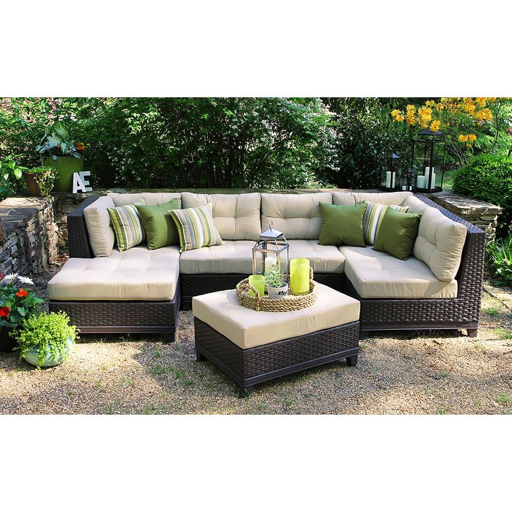 AE Outdoor Hillborough 4 Piece All Weather Wicker Patio Sectional With   Ae Outdoor Patio Conversation Sets Sec200520 64 1000 