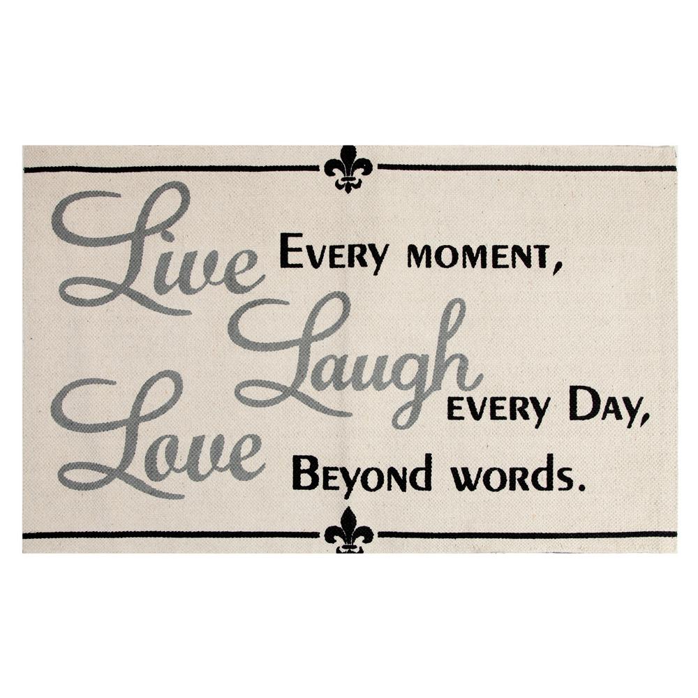 Chesapeake Merchandising Area Rugs The Home Depot Live Laugh Love Printed Typography Cotton Natural 3 Ft X 5