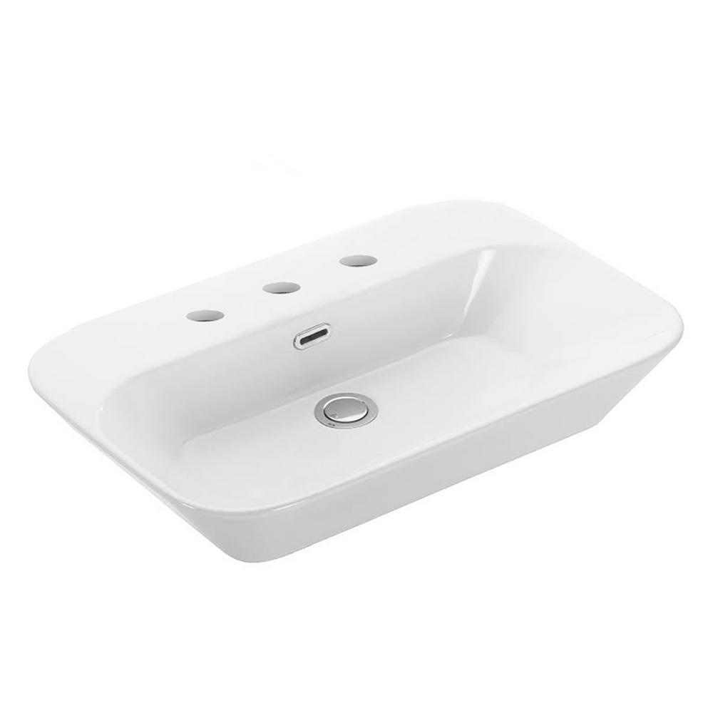 Ws Bath Collections Edge 4465 Vessel Bathroom Sink In Ceramic White With 3 Faucet Holes