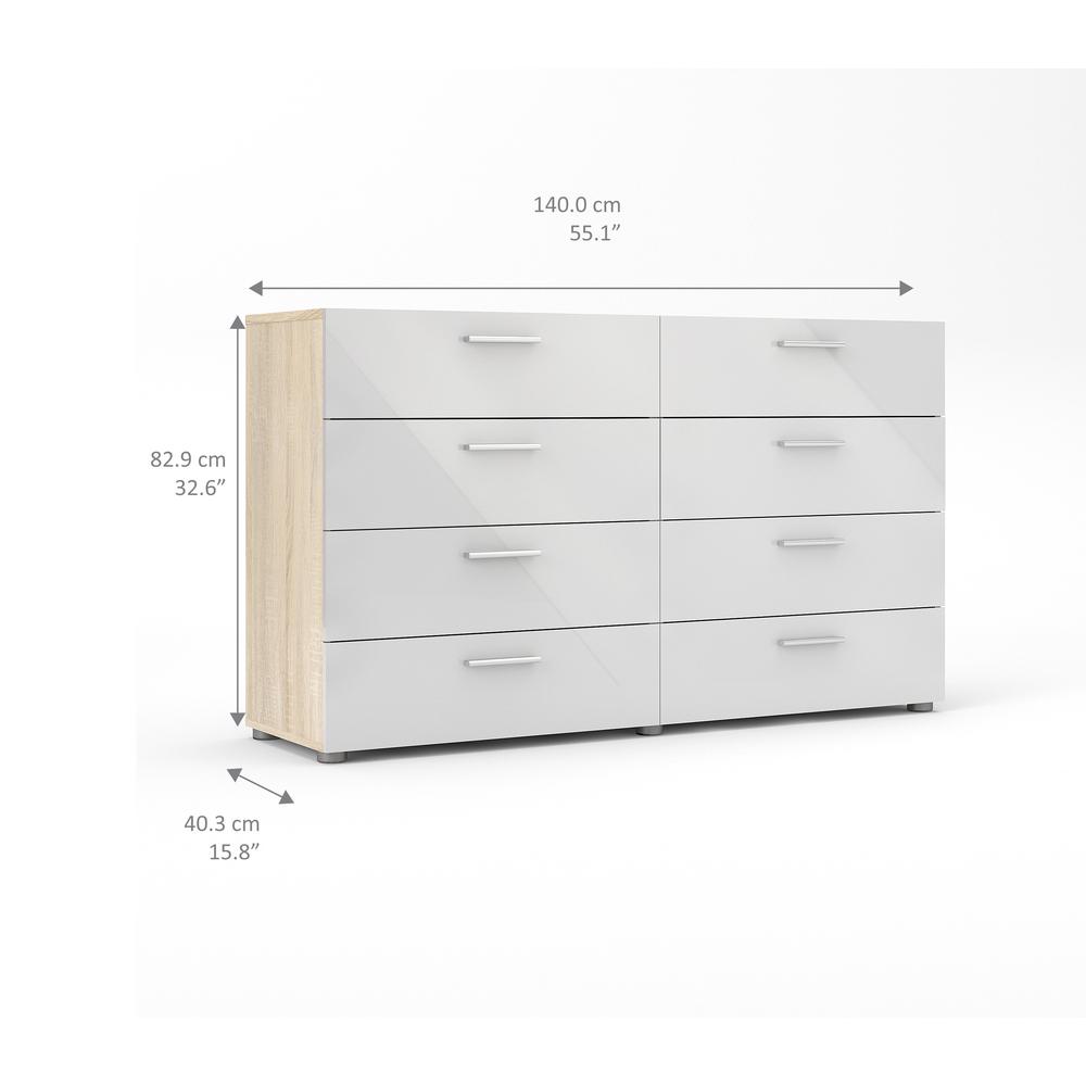 Tvilum Austin 8 Drawer Oak Structure White High Gloss Double