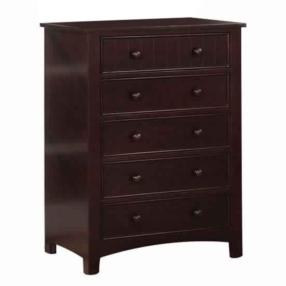 Benjara Transitional 5Drawer Dark Walnut Brown Chest 17 in. L x 29 in