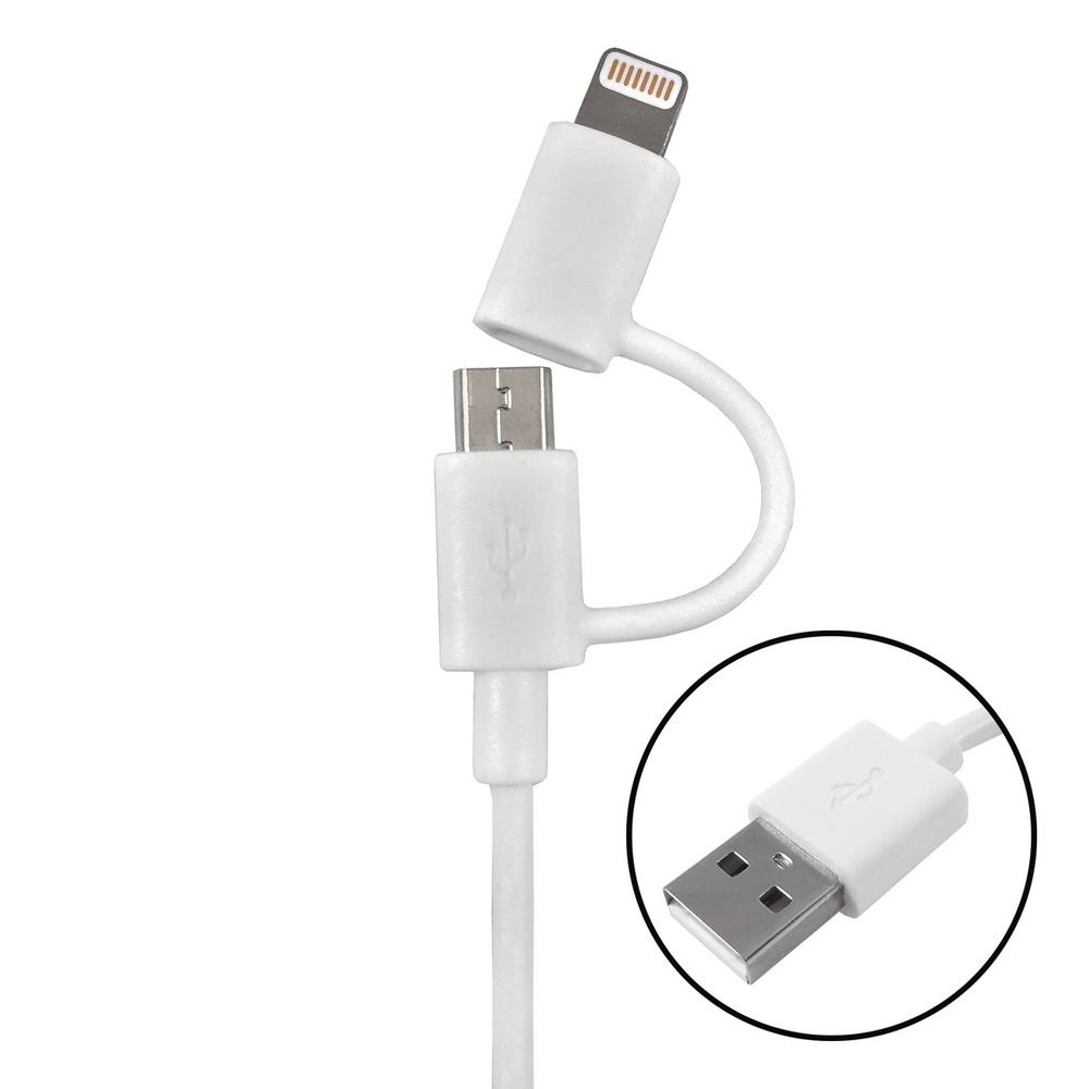 Zenith 3 Ft Micro Usb Cable With Lightning 8 Pin Adapter White Pm1002mu8adp The Home Depot