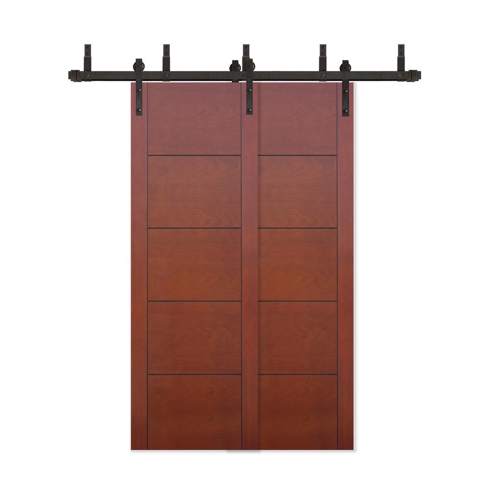 Pacific Entries 48 In X 80 In Bypass 5 Panel Flush Mahogany Wood