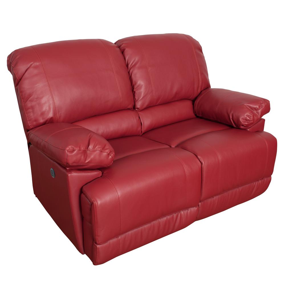 Corliving Lea 2 Piece Red Bonded Leather Power Recliner Sofa And Chair Set With Usb Port Lzy 352 2035