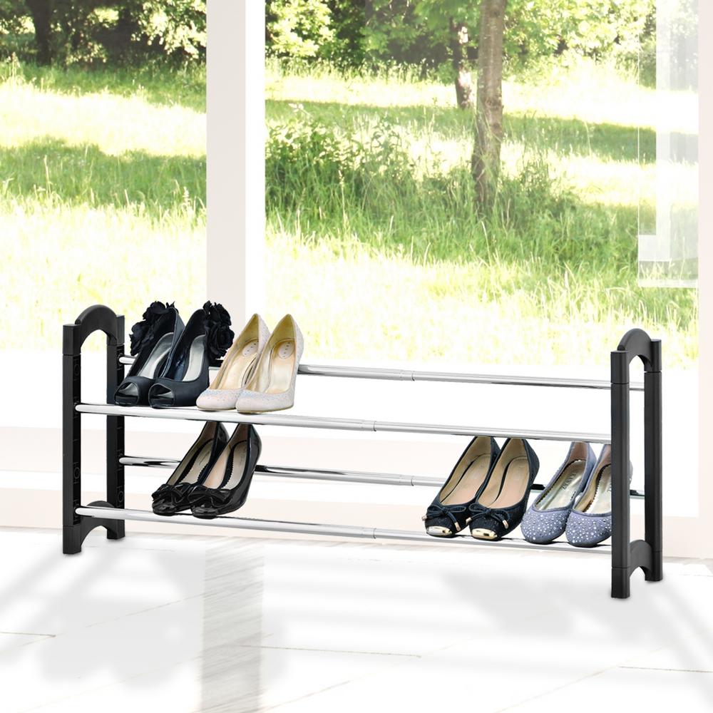 Furinno Wayar 2 Tier Black Extendable And Stackable Shoe Rack Ws17043 The Home Depot