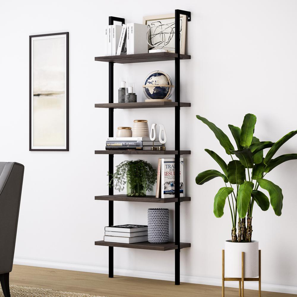 Ladder Bookcases Home Office Furniture The Depot Theo Warm Nutmeg 5 Shelf Ladder Bookcase With Metal Frame