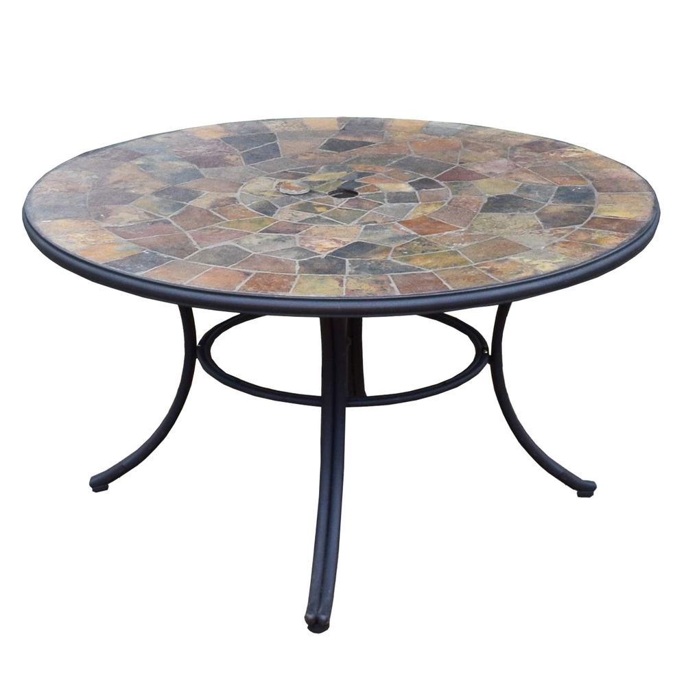 Oakland Living 42 In Black Round Patio Outdoor Stone Slate Low Seating Dining Table With Steel Frame Hd90095 T Bk The Home Depot