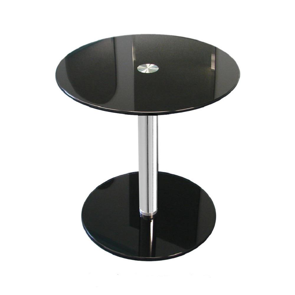 Fab Glass and Mirror 16 in. Black Round Modern Glass Side Table with 19-1/4 in. H-FABEDTBLE1010 ...