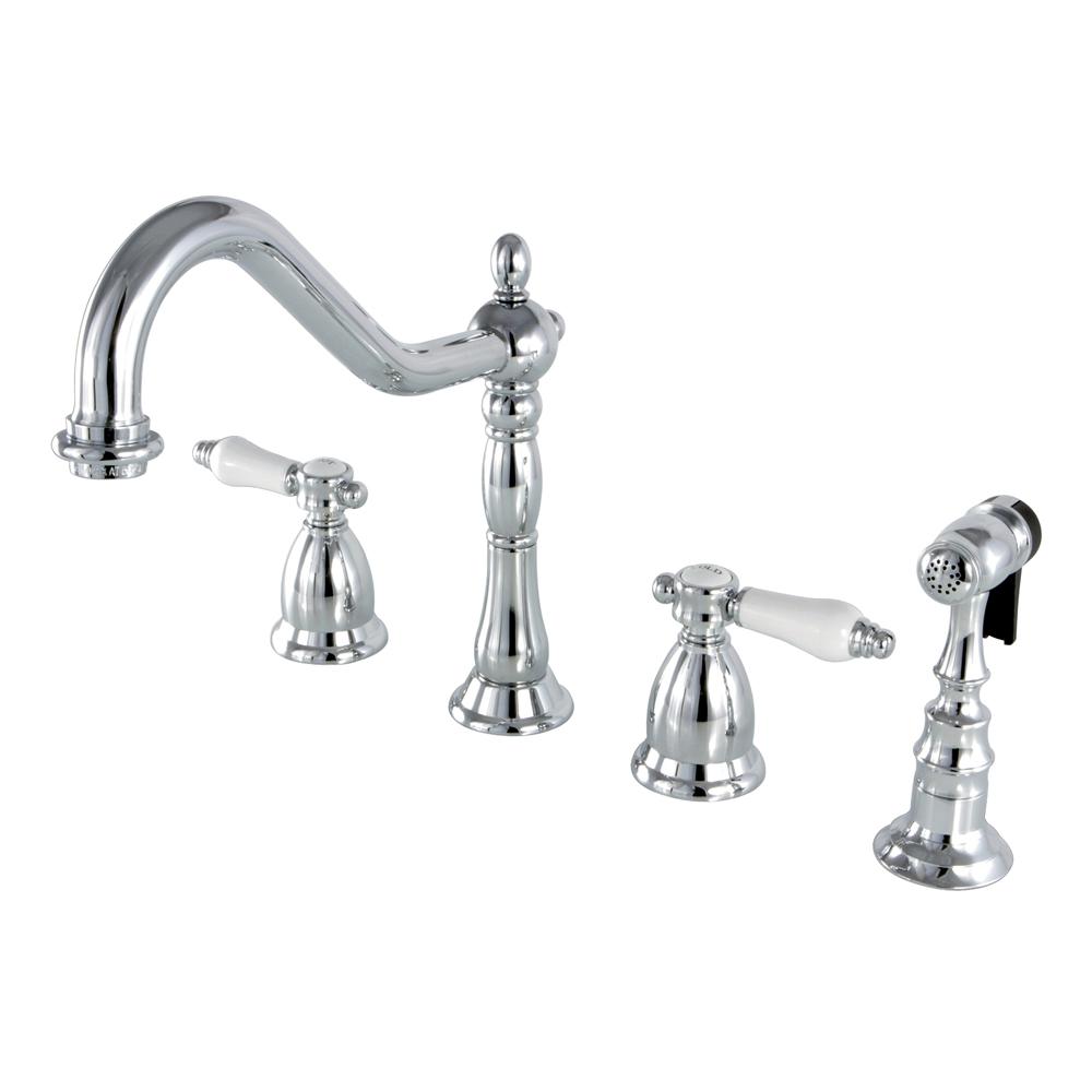 Kingston Brass Vintage Porcelain 2 Handle Standard Kitchen Faucet With Side Sprayer In Chrome