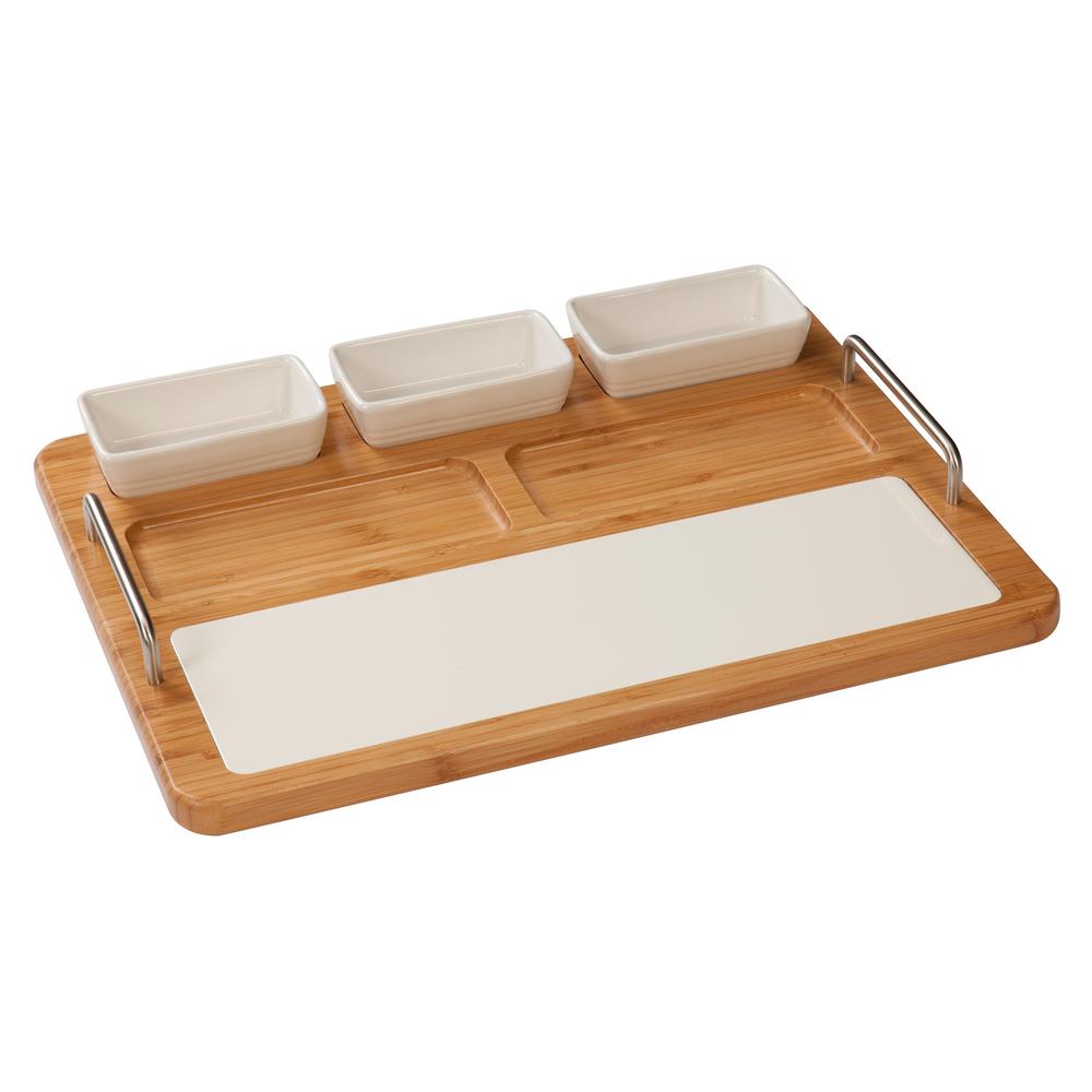 Creativeware Tablestyles Bamboo And Ceramic Hostess Creativeware Tablestyles Bamboo And Ceramic Hostess Server With Serving Bowls Cutting Board 54006 The Home Depot