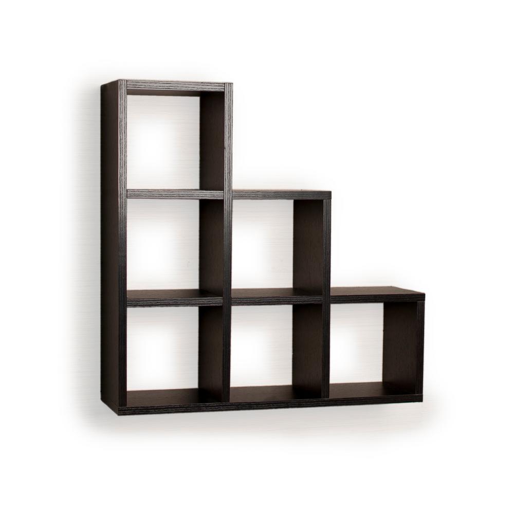4 Tiers Danya B Shelving Storage Organization The Home Depot Contempo 19 In W X H Black Mdf Stepped Six Cubby Decorative