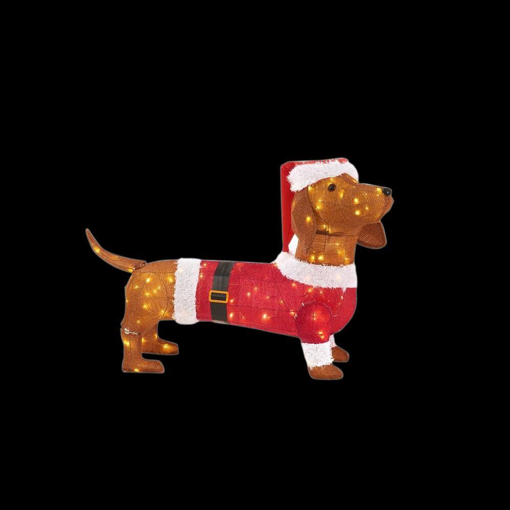 Home Accents Holiday 40 in. LED Lighted Tinsel Dachshund in Santa ...