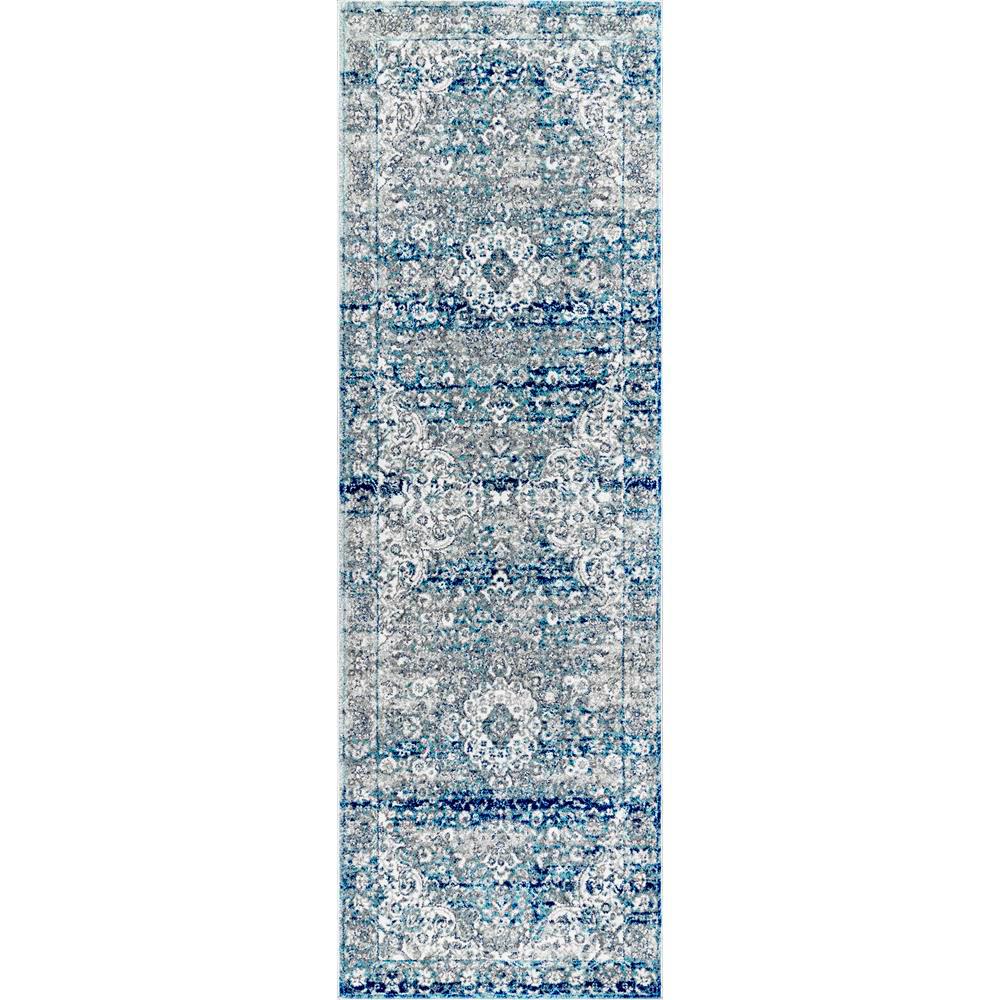 nuLOOM Vintage Medallion Lela Light Blue 3 ft. x 8 ft. Runner Rug