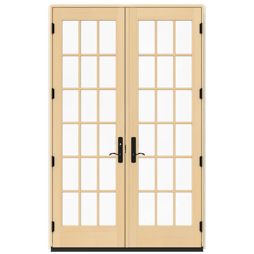 JELDWEN 60 in. x 96 in. W4500 Black Clad Wood RightHand 18Lite French Patio Door with