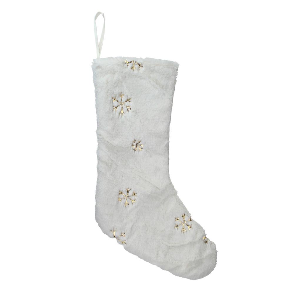 Northlight 19/” Ivory White Gold Foil /“Joy/” Christmas Stocking with White Faux Fur Cuff