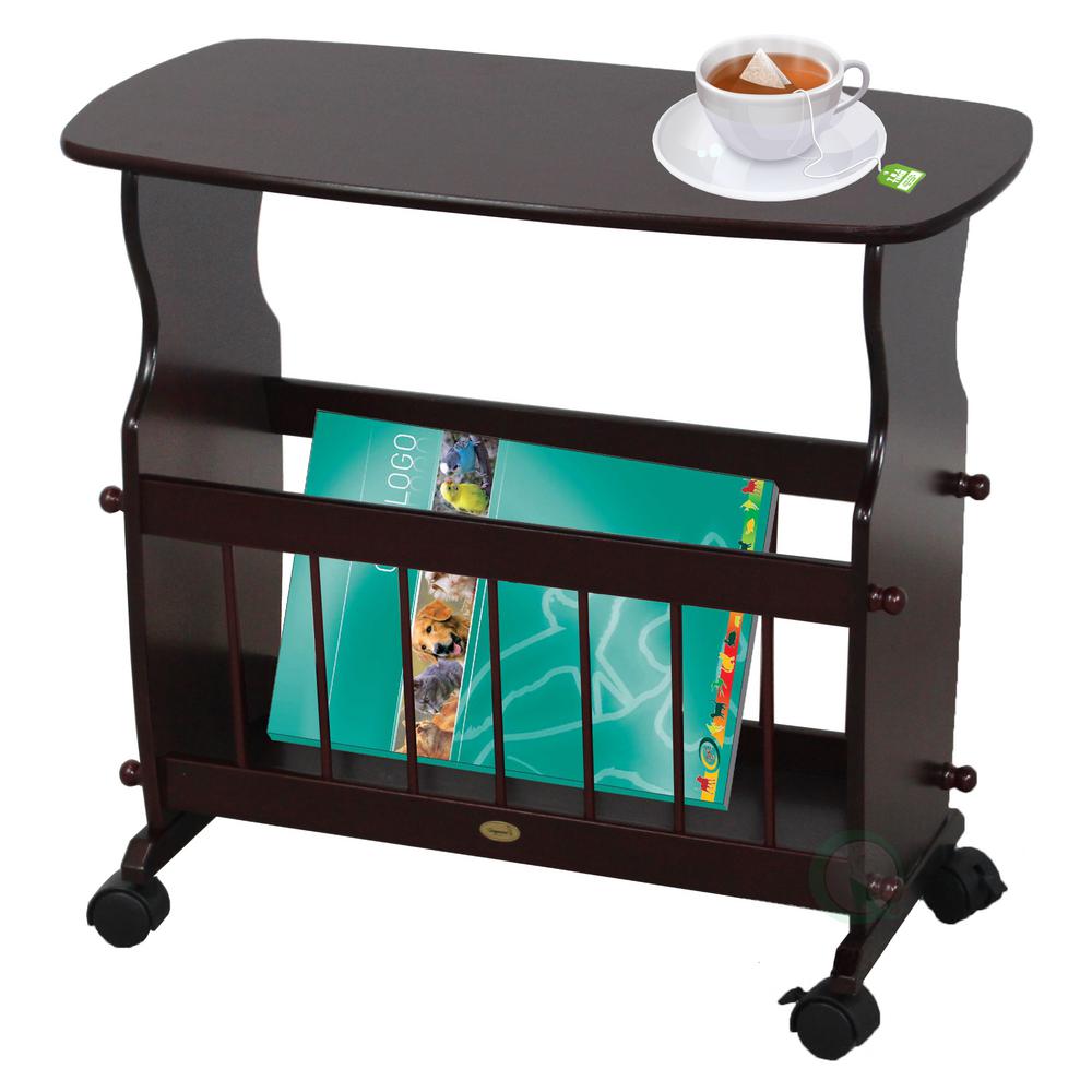 Wooden Magazine Rack Table Accent End Side With Rolling Casters Wooden Magazine Rack Table Accent End Side With Rolling Casters