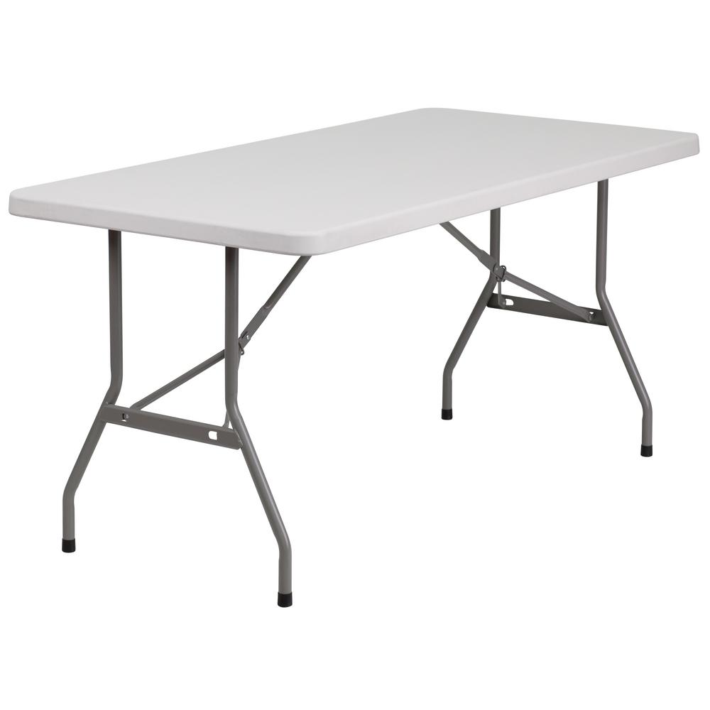 60 In Granite White Plastic Tabletop Metal Frame Folding Table