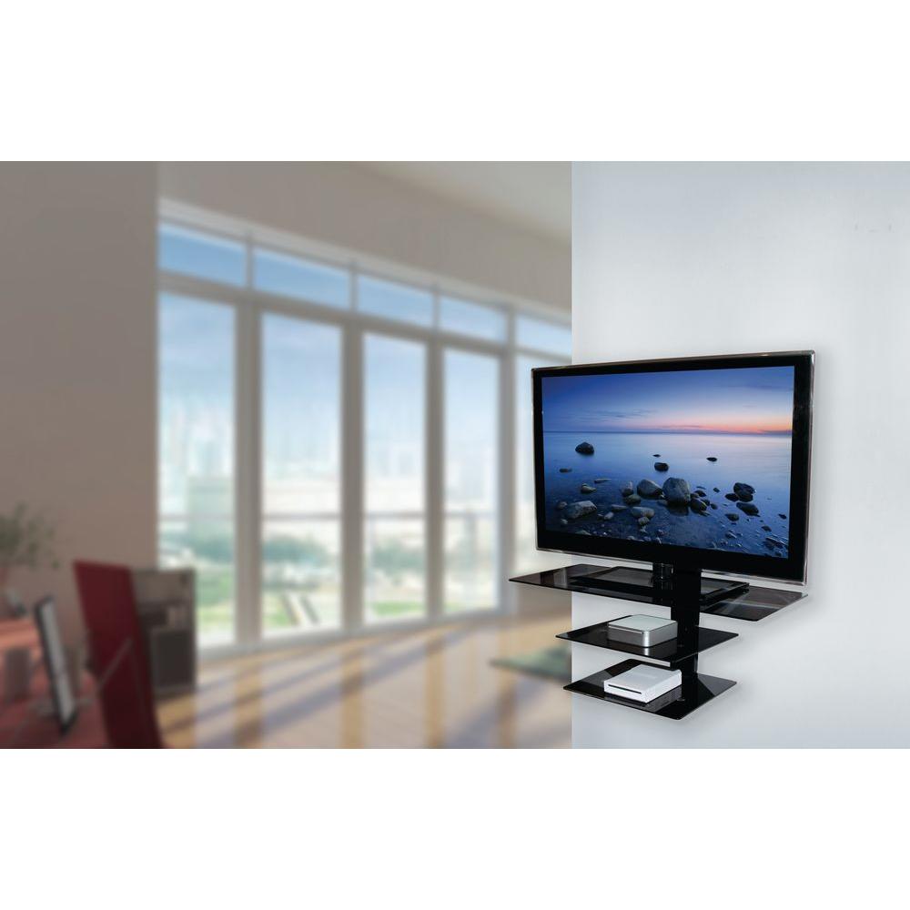 Avf Wall Mounted Tv Stand Gl Shelving System With Safety Straps Gloss Black Avf Wall Mounted Tv Stand Gl Shelving System With Safety Straps Gloss Black