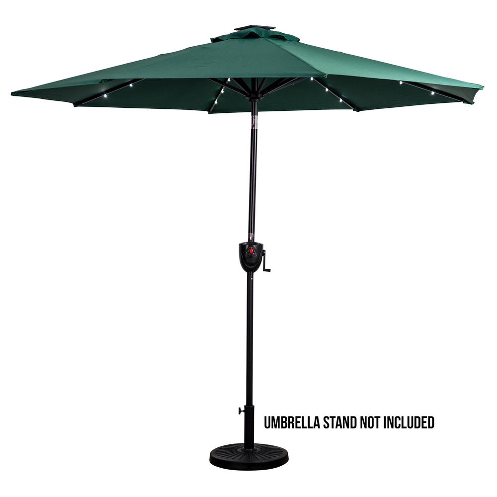 Sunray 9 Ft Market Round Bluetooth Speaker Solar Lighted Patio Umbrella With Olefin Canopy In Hunter Green 841043 The Home Depot