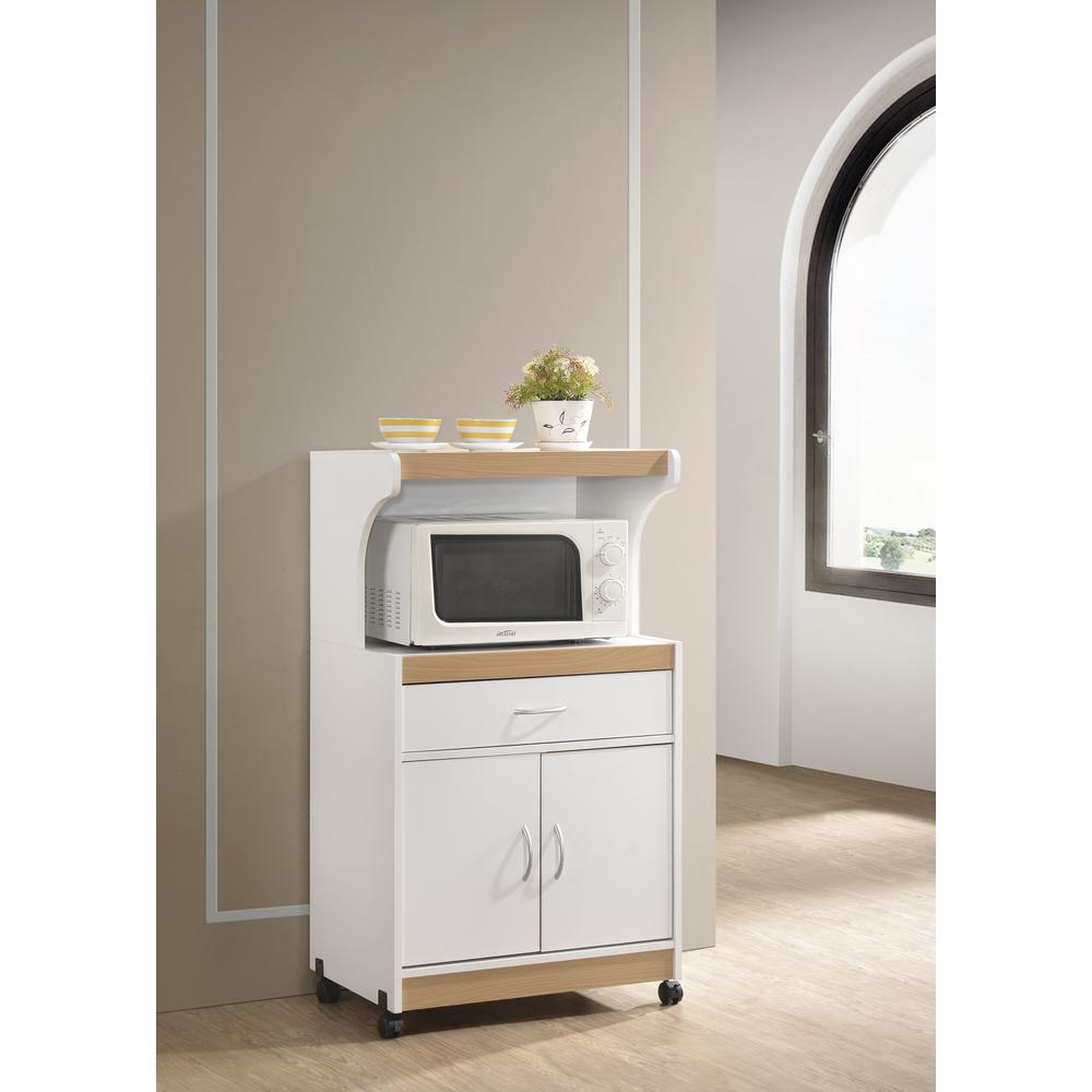 White Microwave Cart 1Drawer 2Door 1Shelf Kitchen Wheeled Utensil