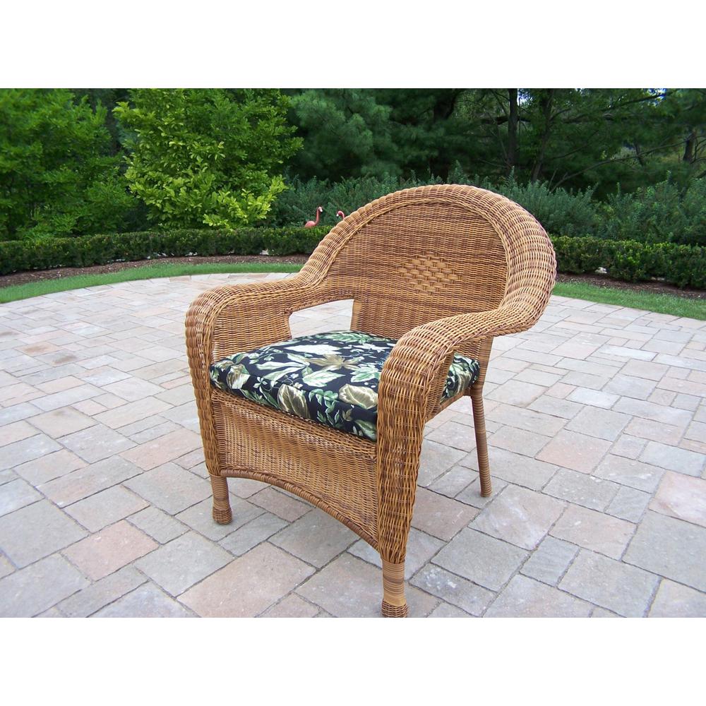 Natural Wicker Outdoor Lounge Chair With Black Fl Cushion