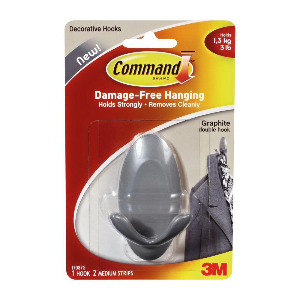 Command Medium Graphite Double Hook (3Piece per Pack)17087GES The Home Depot