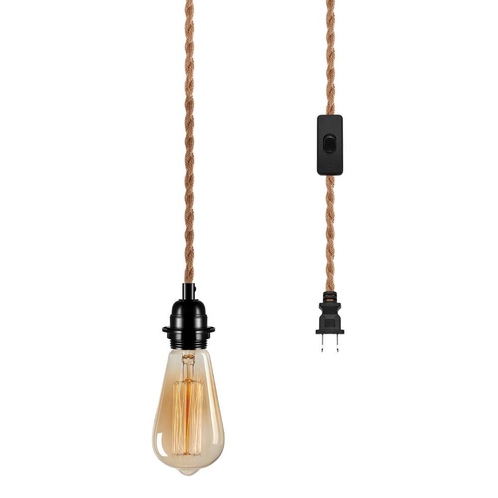 Yansun 1 Light Vintage Plug In Hanging Pendant With Hemp Rope And Black Socket H Ms01e26ac N1 The Home Depot - Light Bulb Pendant Socket Yansun 1 Light Vintage Plug In Hanging Pendant With Hemp Rope And Black Socket H Ms01e26ac N1 The Home Depot - Light Bulb Pendant Socket