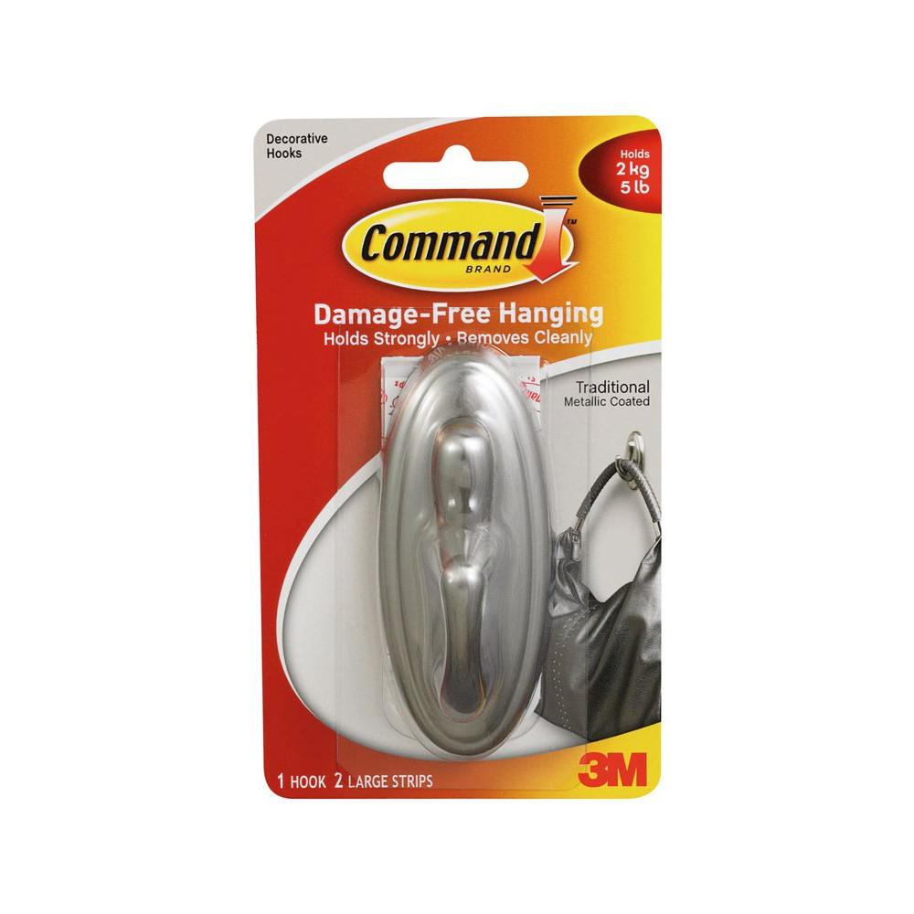 Command Large Brushed Nickel Traditional Hook (3Piece per Pack