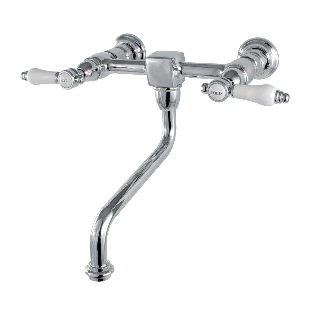 Kingston Brass Vintage Porcelain 2 Handle Wall Mount Bathroom Faucet In Polished Chrome 