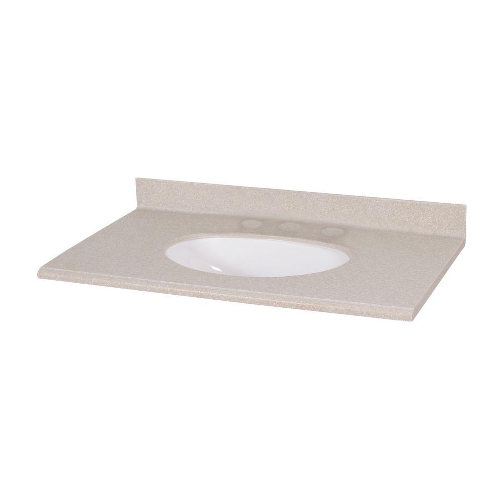 Glacier Bay 37 in. W Solid Surface Vanity Top in Sandstone with White ...