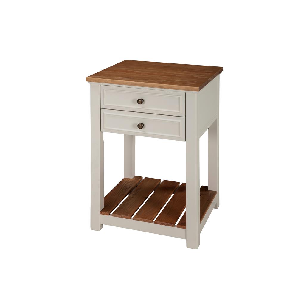Alaterre Furniture Savannah End Table, Ivory with Natural Wood Top