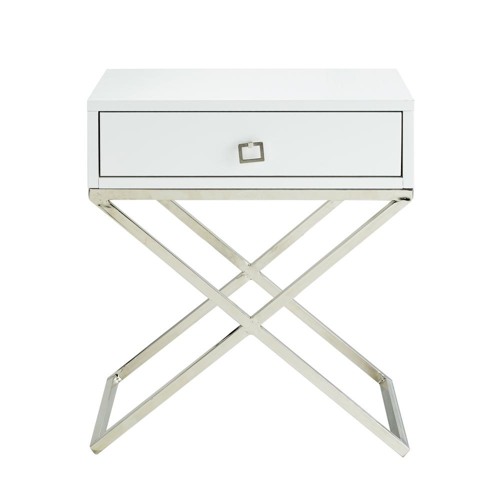 Inspired Home Laila Square Lacquered White Chrome Metal X Leg Nightstand St23 09we Hd The Home Depot