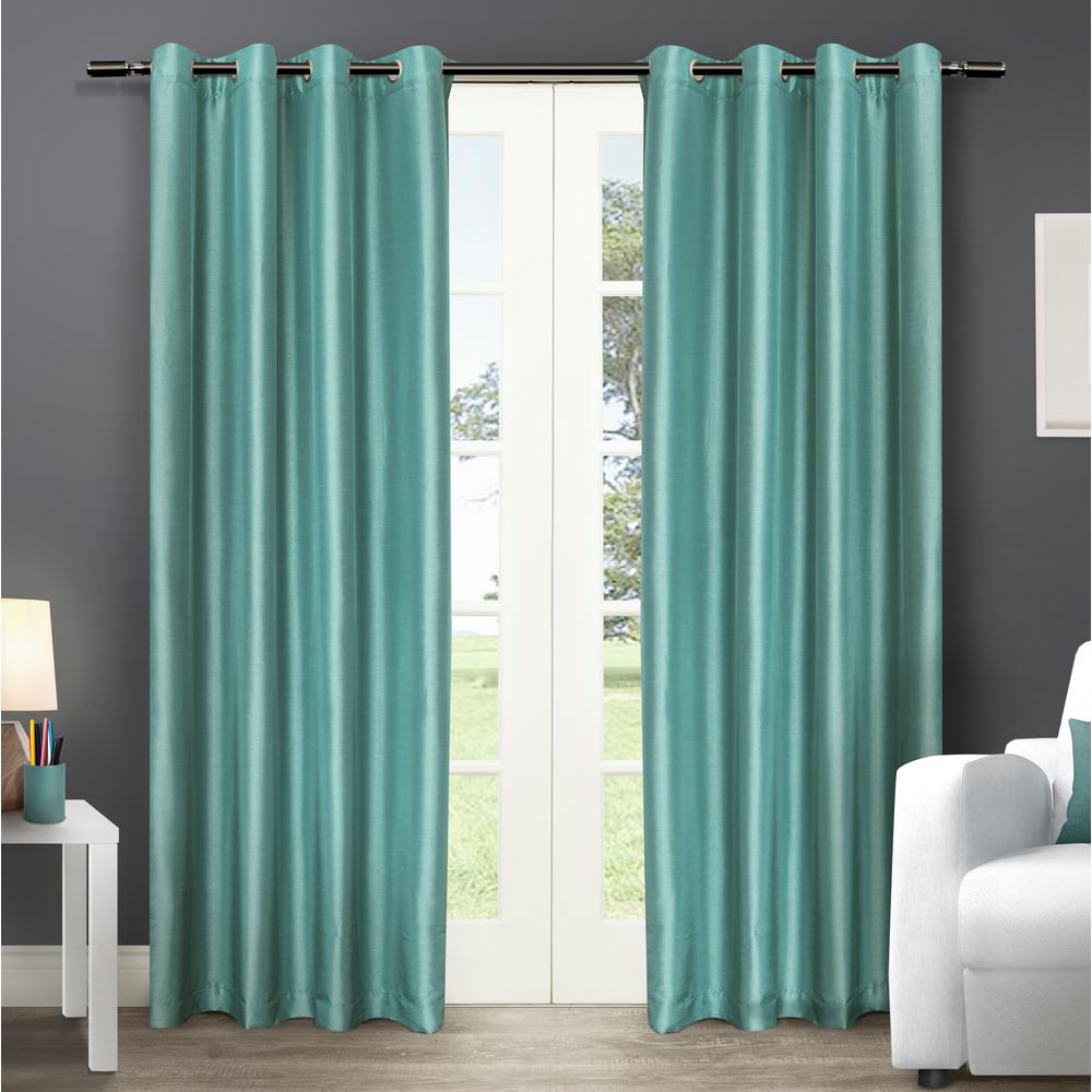 Unbranded Chatra 54 in. W x 84 in. L Faux Silk Grommet Top Curtain Panel in Teal (2 Panels 