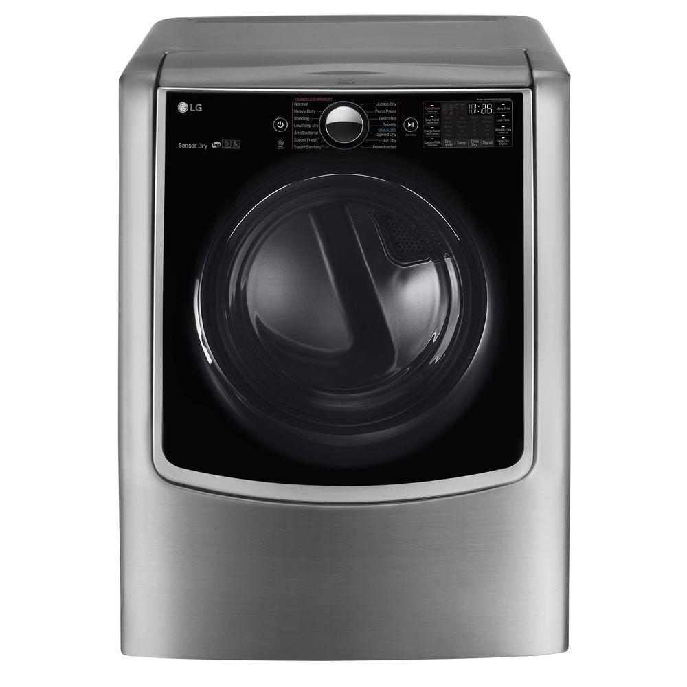 LG Electronics 9.0 cu. ft. Large Smart Front Load Electric Dryer w/ TurboSteam, Pedestal Compatible & Wi-Fi Enabled in Graphite Steel