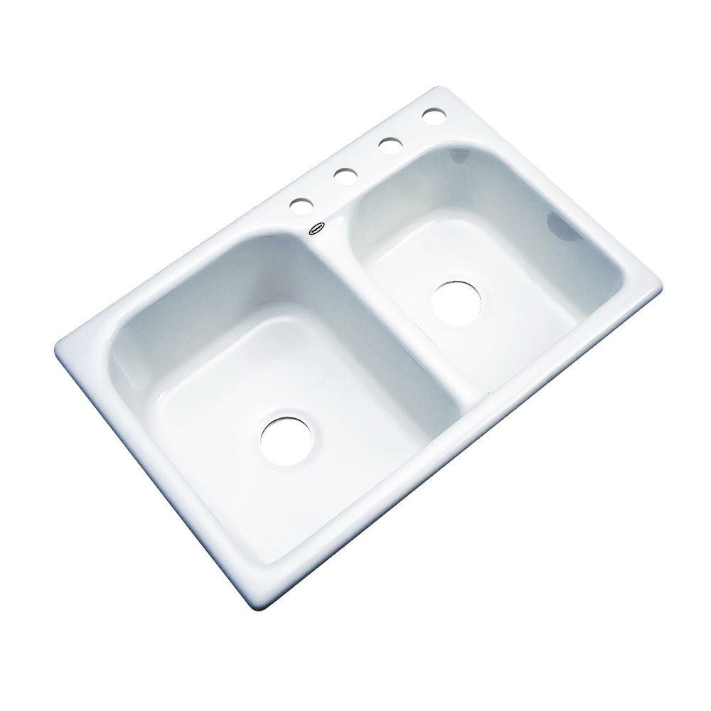 Thermocast Cambridge Drop In Acrylic 33 In 4 Hole Double 60 40 Double Bowl Kitchen Sink In White