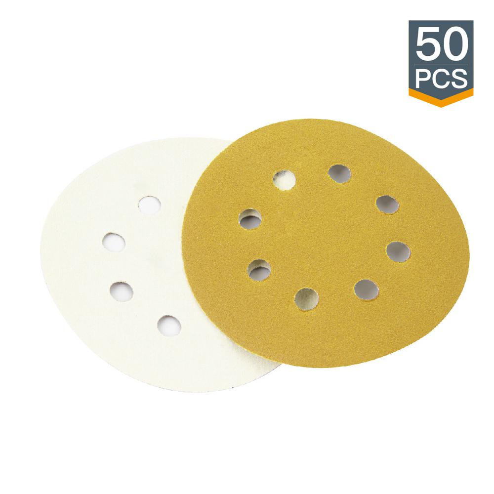 5/" Gold Sanding Discs 5-Hole Hook and Loop for DA Sander Box of 50 320 Grit