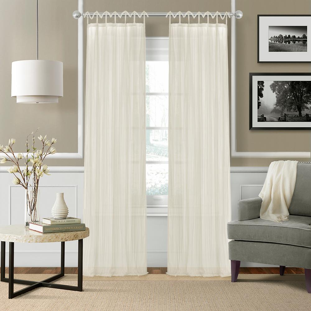 Elrene Sheer Greta 84 In L Crushed Tie Loop Curtain Ivory L Crushed Sheer Tie Loop Curtain In Ivory
