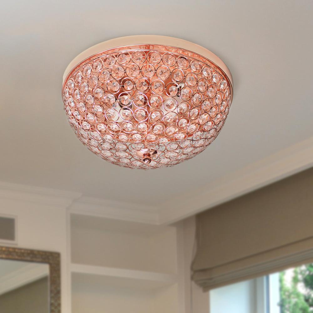 Elegant Designs 2 Light Rose Gold Elipse Crystal Flush Mount Ceiling Light