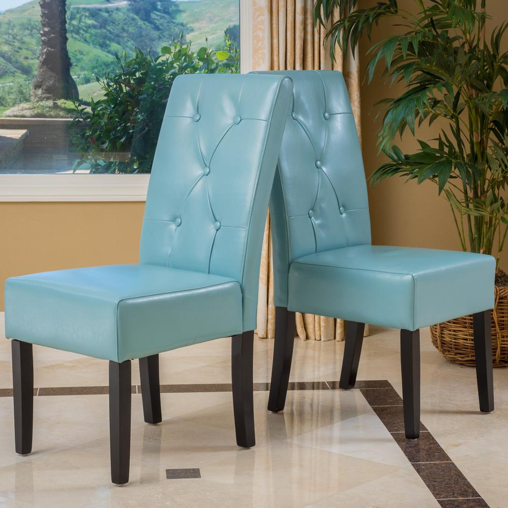 Noble House Taylor Teal Blue Bonded Leather Dining Chair Set Of 2 Bonded Leather Dining Chair Set