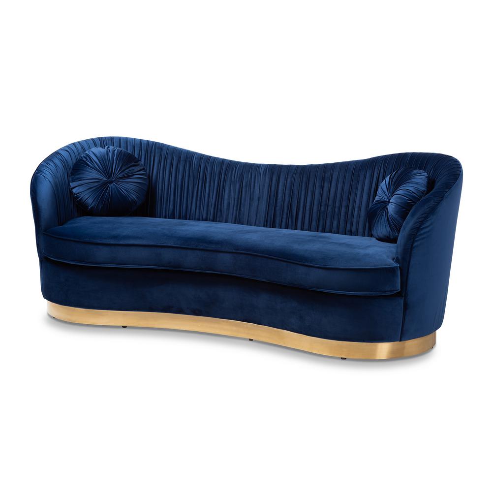 Baxton Studio Nevena 1 Piece Royal Blue And Gold Fabric Sofa