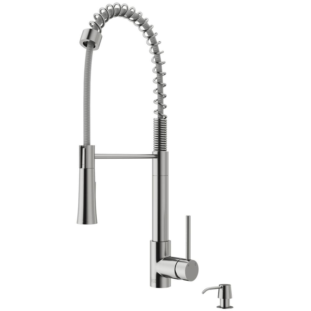 Vigo Laurelton Single Handle Pull Down Sprayer Kitchen Faucet With Soap Dispenser In Stainless Steel