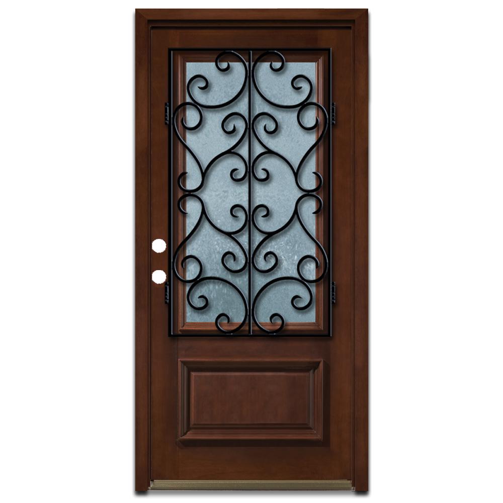 Steves Sons 36 In X 80 In Decorative Iron Grille 3 4 Lite Stained Mahogany Wood Prehung Front Door