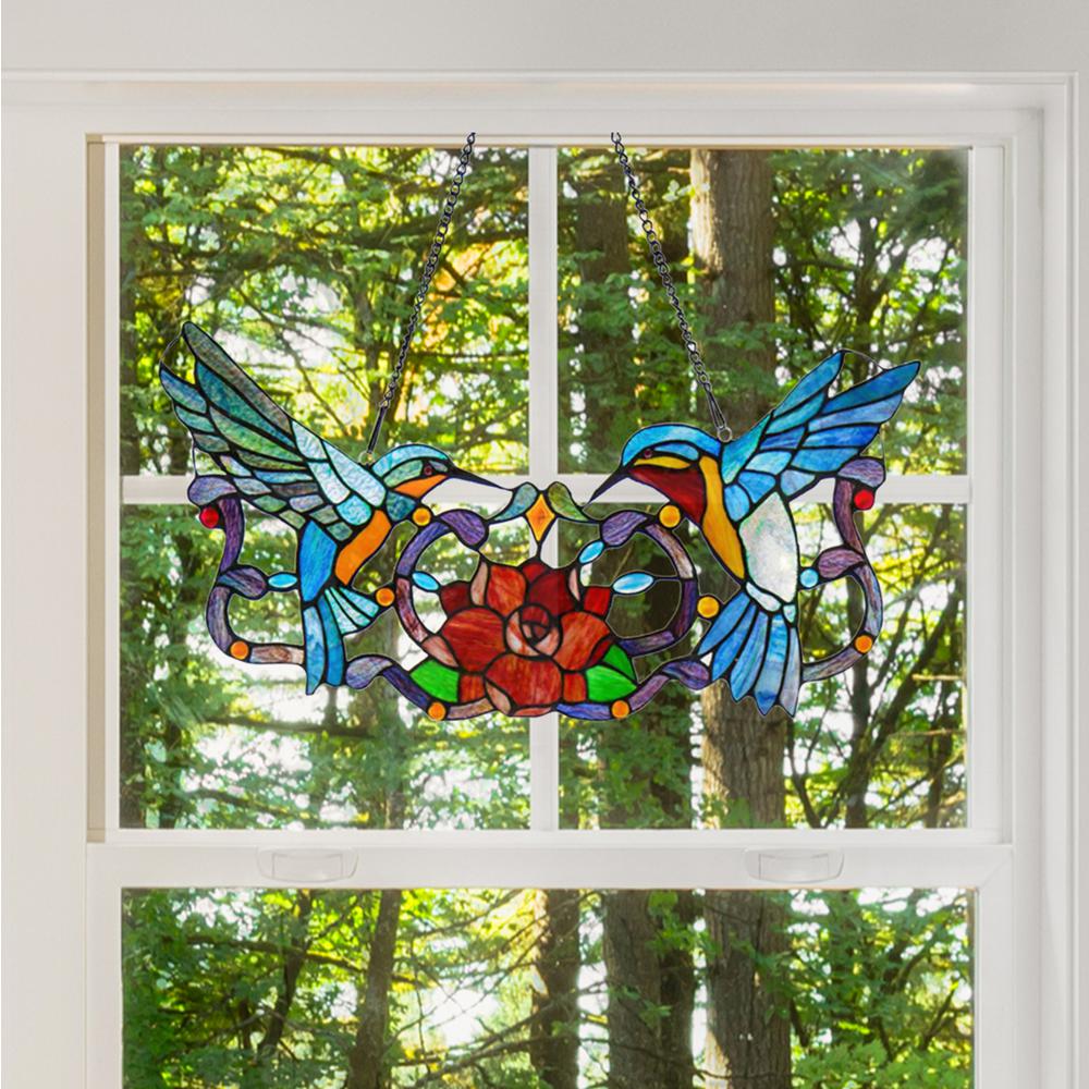 River Of Goods Multi Stained Glass Birds On A Wire Window Panel 10279 The Home Depot