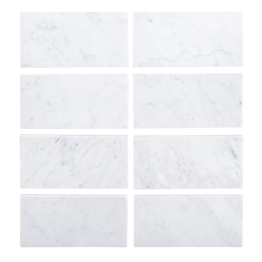 Jeff Lewis 3 in. x 6 in. Italian White Carrara Honed Marble Field Wall Tile (8-pieces/pack ...