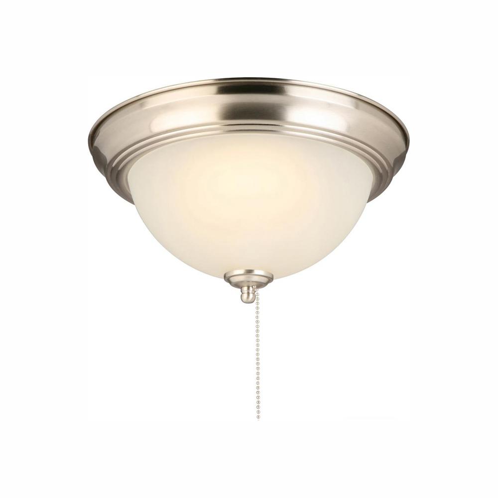 Hampton Bay 11 In 60 Watt Equivalent Brushed Nickel Integrated Led Flush Mount With Pull Chain And Glass Shade